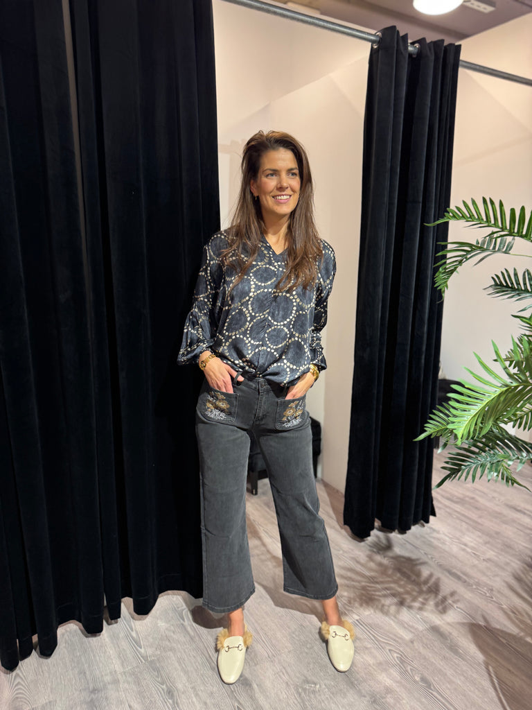 Le Coco Gråsort jeans m/broderi på frontlommer