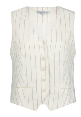 Red Button WAISTCOAT COTTON LINEN stripe beige