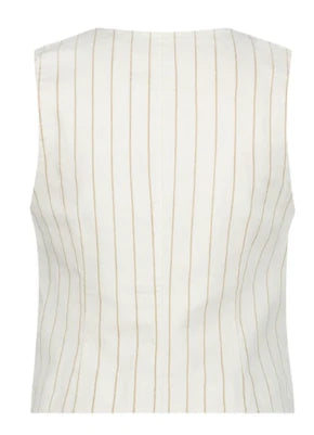 Red Button WAISTCOAT COTTON LINEN stripe beige
