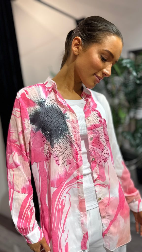 Pink BlossomBlack bluse