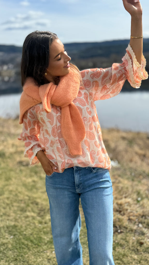 Flower silkebluse orange
