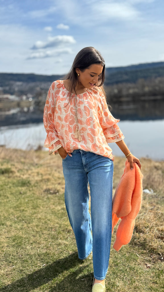 Flower silkebluse orange