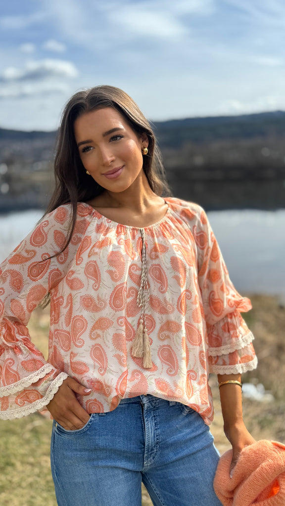 Flower silkebluse orange