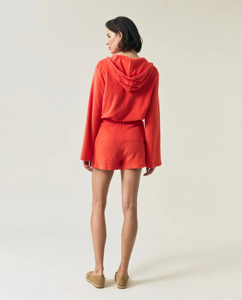 Shorts i bomullsfrotté orange/offwhite