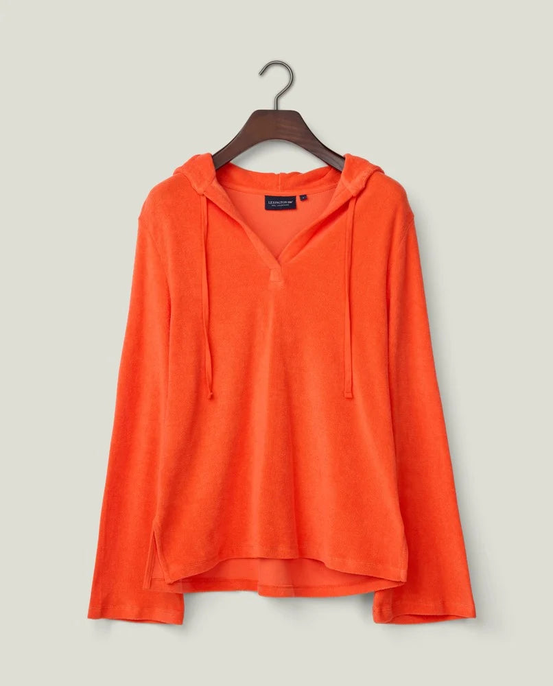 Hettegenser i bomullsfrotté orange/offwhite