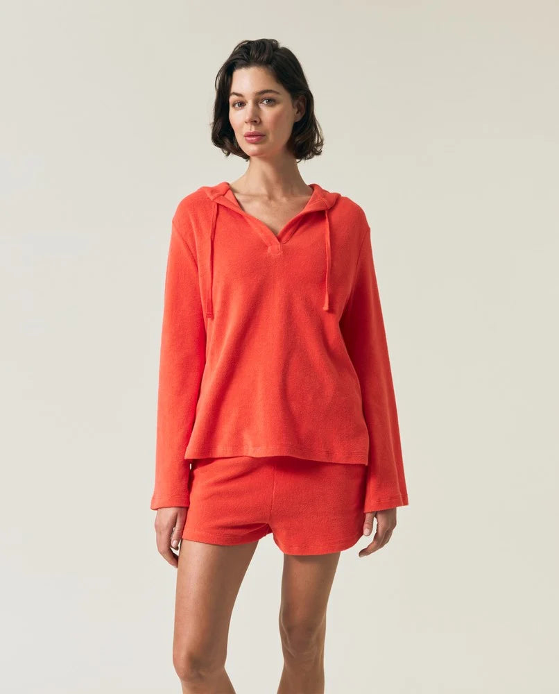 Hettegenser i bomullsfrotté orange/offwhite